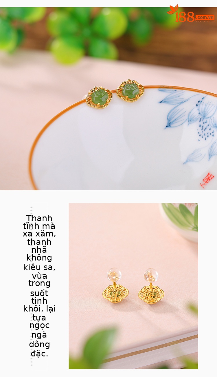 Bông tai bạc S925 đính ngọc Hetian tự nhiên hình Như Ý rỗng — Mẫu bạc chi tiết 3