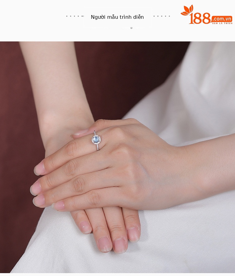 Nhẫn bạc S925 đính đá aquamarine hình học tròn lấp lánh — một mảnh chi tiết 4