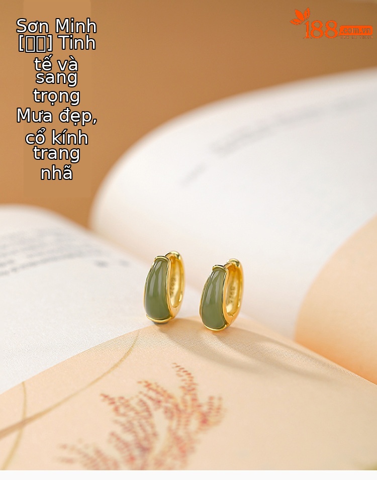 Bông tai kẹp bạc S925 mạ vàng đính đá sapphirine phong cách Trung Hoa ống cong — một cặp chi tiết 1