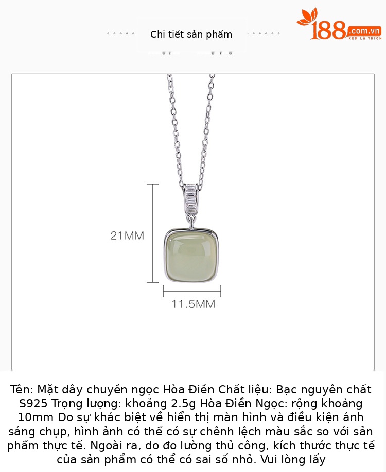 Mặt dây chuyền bạc S925 đá ngọc bích thiên nhiên hình vuông phong cách Trung Hoa — Mặt dây chuyền đơn (không bao gồm dây chuyền) chi tiết 2