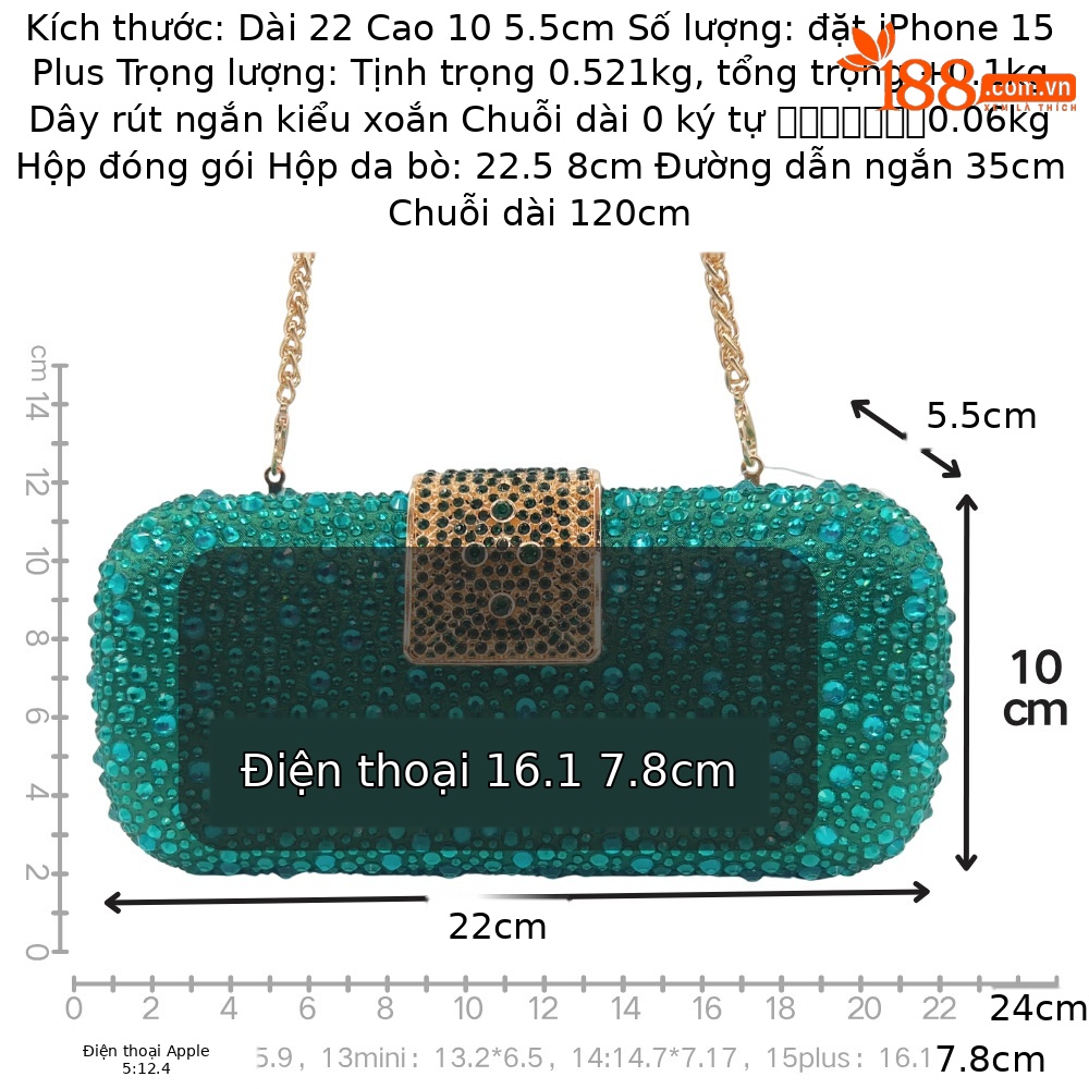 Túi xách tay nữ cầm tay đính kim cương sang trọng hai mặt, phong cách châu Âu — bạc, sâm panh, vàng, màu nâu chi tiết 1