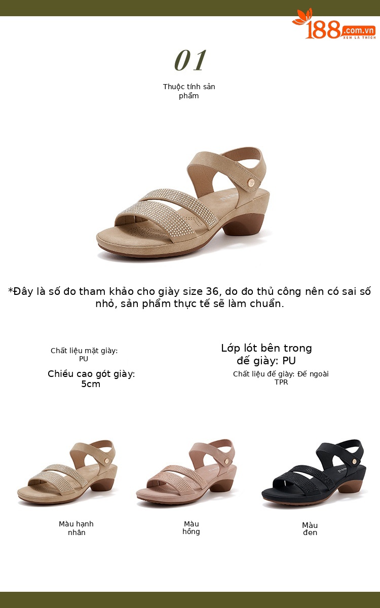 Dép nữ đế xuồng thời trang mũi hở chống trơn gót 7 cm đi làm 2025 — đen, hồng, mơ chi tiết 2