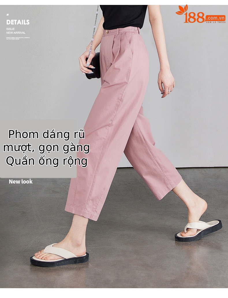 Quần ống rộng cạp cao dáng suông nữ thời trang hè — màu xanh hải quân chi tiết 1