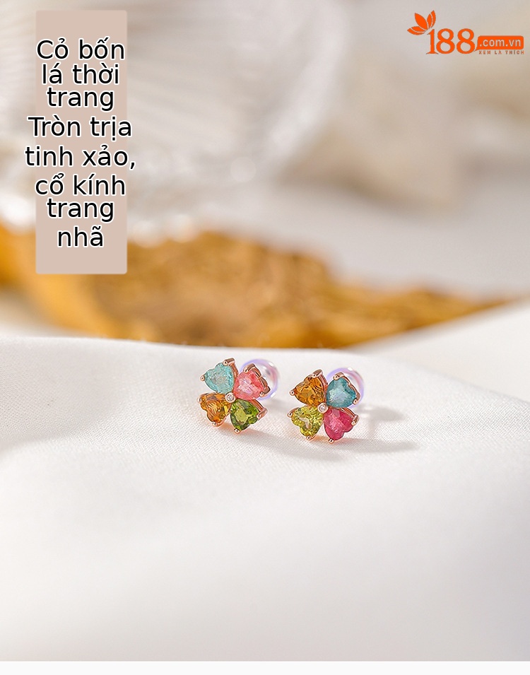 Bông tai bạc S925 mạ vàng hồng hình trái tim đính đá tourmaline — Một cặp (màu ngẫu nhiên của tourmaline) chi tiết 1