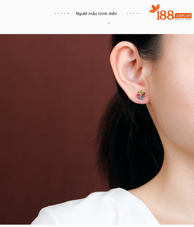 Bông tai bạc S925 mạ vàng hồng hình trái tim đính đá tourmaline — Một cặp (màu ngẫu nhiên của tourmaline) chi tiết 3