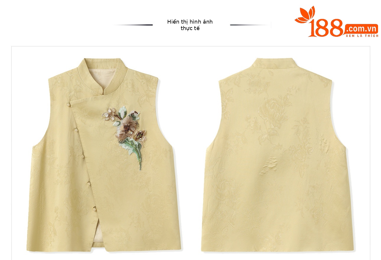 Áo vest cổ đứng thêu hoa văn kiểu Trung Quốc mới, bộ áo vest và chân váy đính hạt sang trọng phong cách dân tộc mới N6032 — gừng vàng chi tiết 20