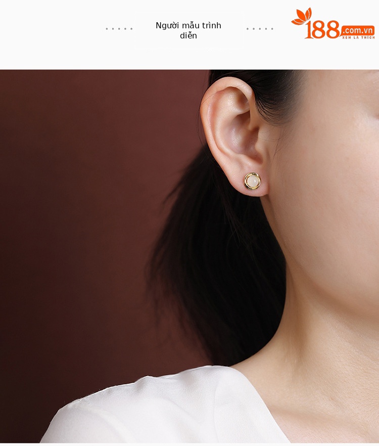 Bông tai đinh tròn Mobius bạc S925 mạ vàng đính đá jasper mã não đỏ — phong cách Nam Hồng chi tiết 6