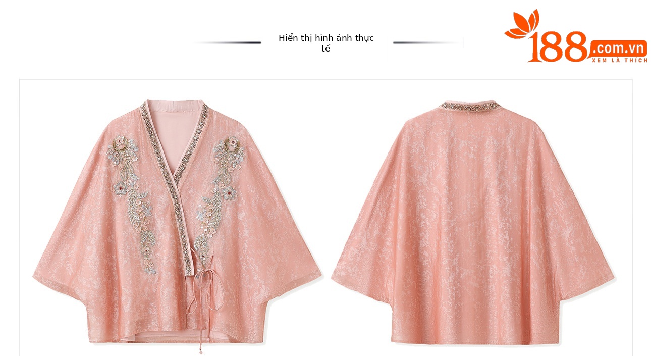 Áo cardigan nữ dáng rộng Tencel thêu hạt phong cách Trung Hoa — hồng, mơ chi tiết 34