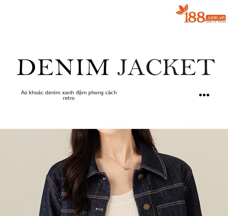 Áo khoác denim nữ phong cách cổ điển tay trễ vai dáng ngắn — màu xanh chi tiết 5