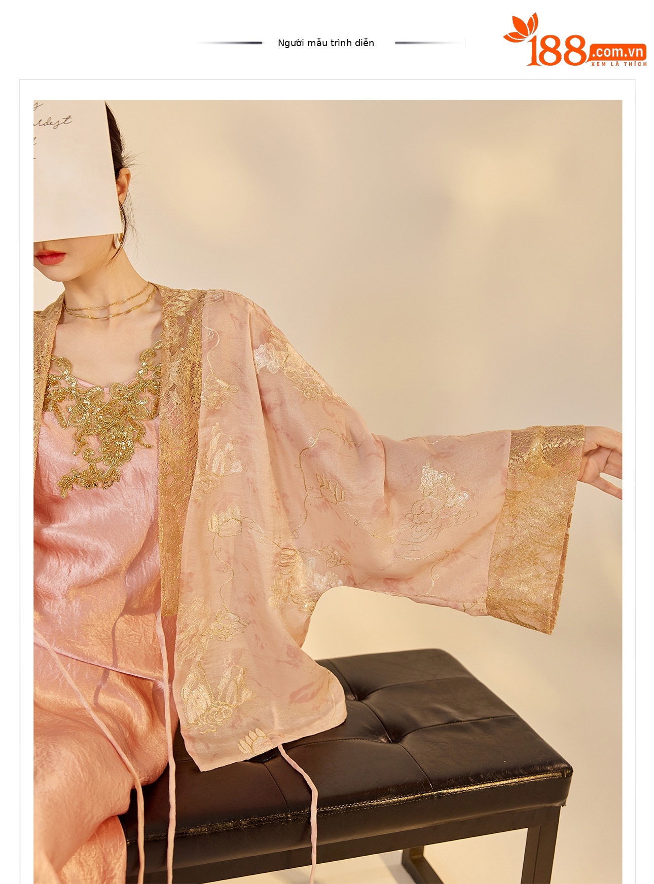 Áo khoác cardigan nữ phong cách Trung Hoa retro thêu hoa cột dây — hồng chi tiết 1