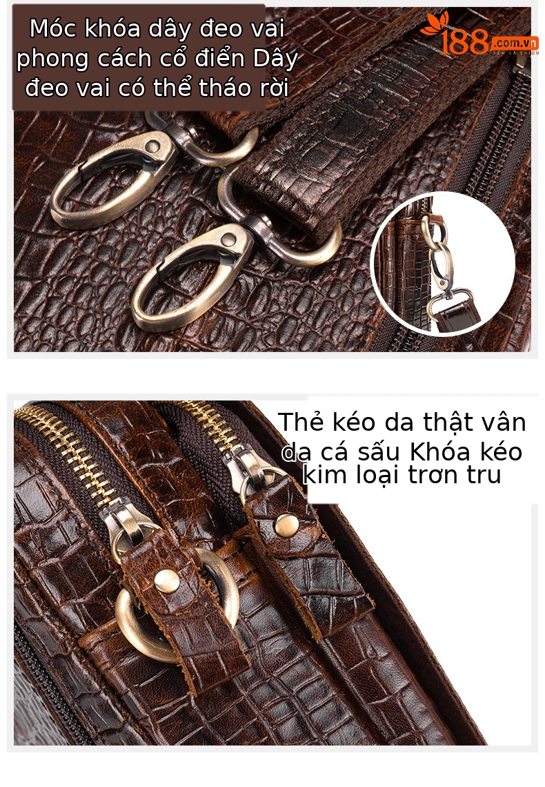 Túi đeo chéo nam da bò thật họa tiết cá sấu mini cao cấp — nâu, đen, Vận chuyển trong thùng carton, Chuyển phát nhanh túi chi tiết 13