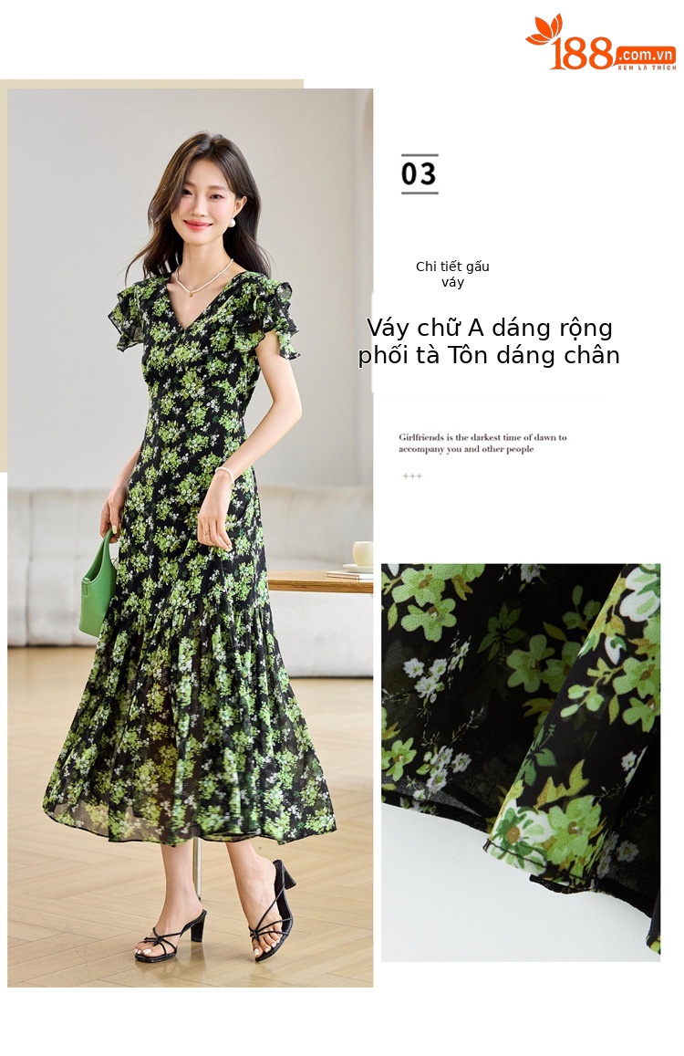 Đầm suông midi họa tiết hoa tay ngắn thanh lịch MM2632 — Màu sắc hình ảnh chi tiết 11
