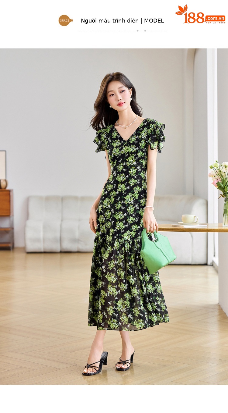 Đầm suông midi họa tiết hoa tay ngắn thanh lịch MM2632 — Màu sắc hình ảnh chi tiết 16