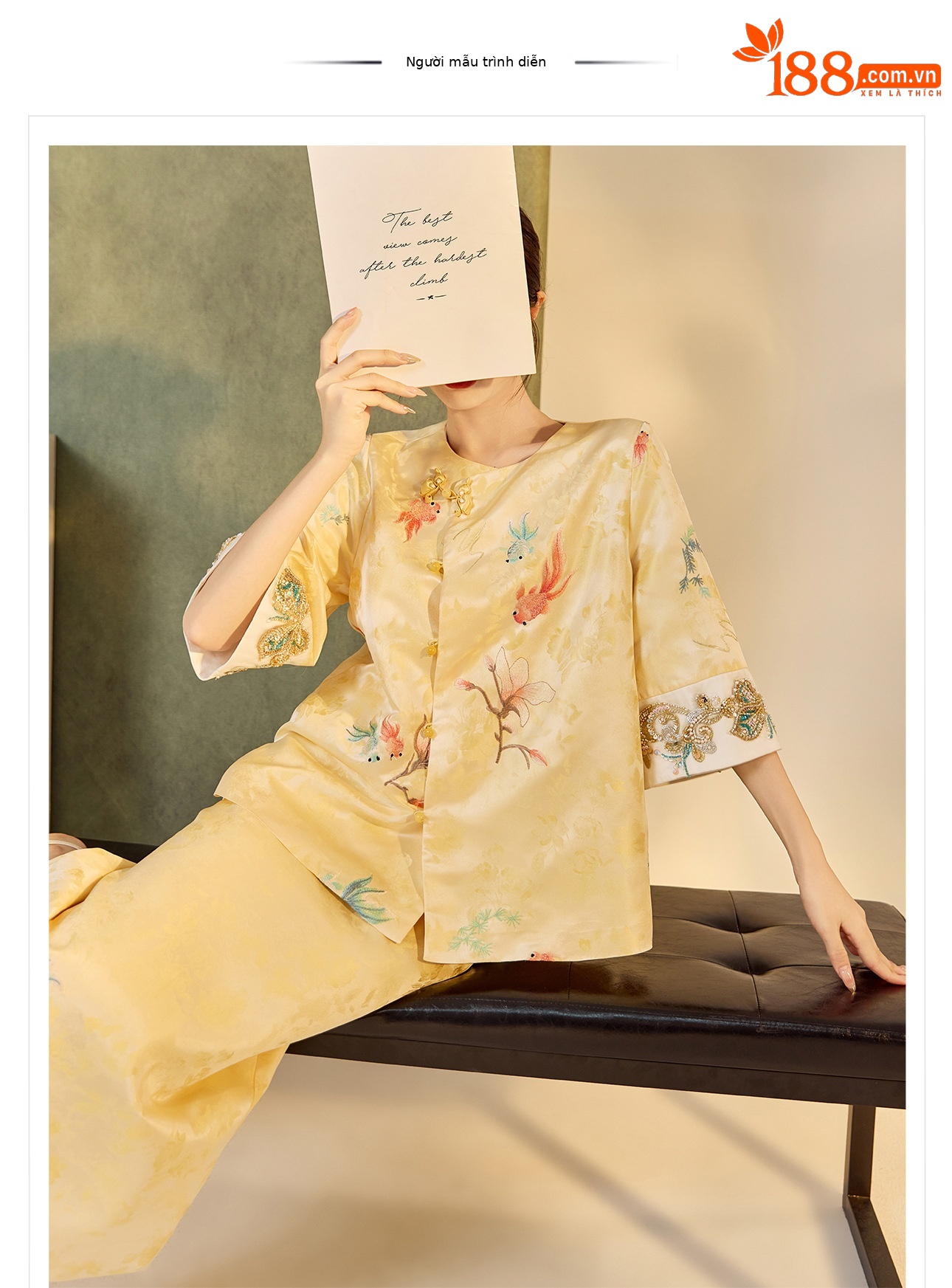 Bộ áo váy satin thêu jacquard cổ tròn phong cách Trung Hoa N6026 — áo, váy chi tiết 1