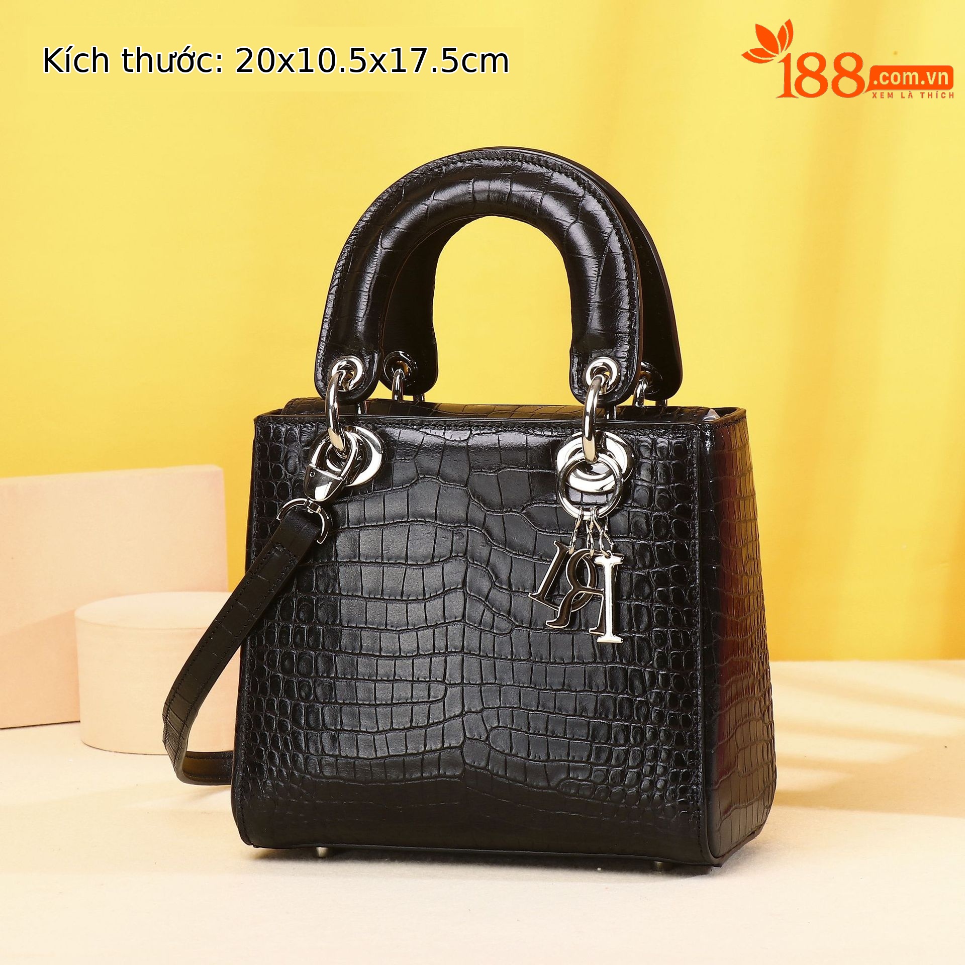 Túi bucket nữ da vân cá sấu phong cách Lady Dior, xách tay đeo chéo cao cấp