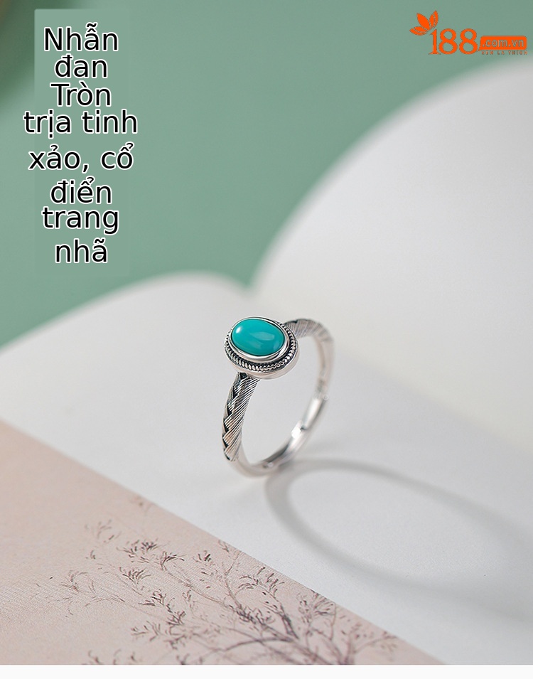 Yilu Silver Turquoise S925 Sterling Silver Vintage Egg Face Hình bầu dục bện răng Nhẫn Cung cấp xuyên biên giới — một mảnh chi tiết 1