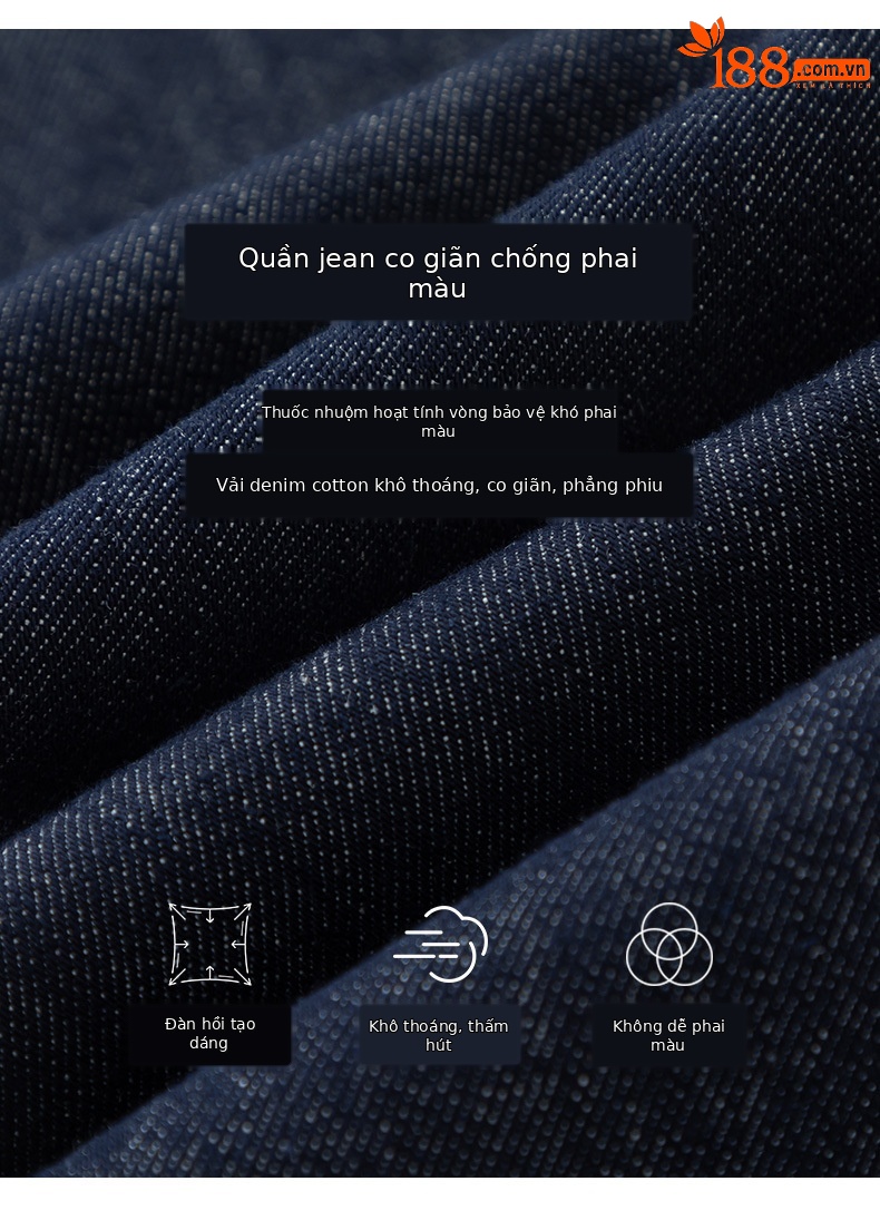 Quần jean ống rộng nữ eo cao denim đường chỉ tương phản — màu denim chi tiết 7