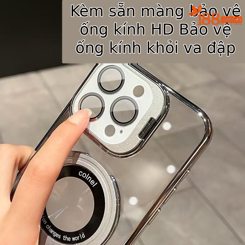 Ốp lưng iPhone trong suốt có giá đỡ kim loại từ tính, bảo vệ ống kính, chống sốc — đen, trắng, tím, cam chi tiết 6