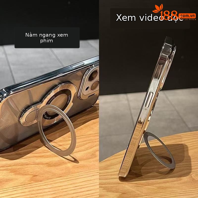 Ốp lưng iPhone trong suốt có giá đỡ kim loại từ tính, bảo vệ ống kính, chống sốc — đen, trắng, tím, cam chi tiết 7