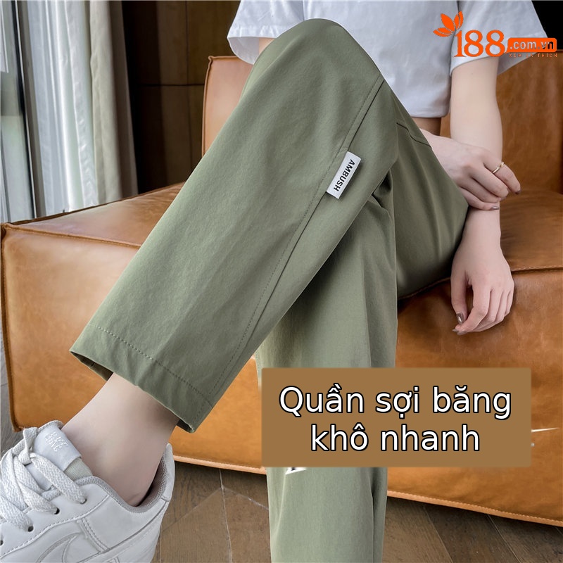 Quần dài nữ mùa hè vải lụa băng mỏng nhẹ, nhanh khô, chống nắng, kiểu harem ống rộng — Gạo xám