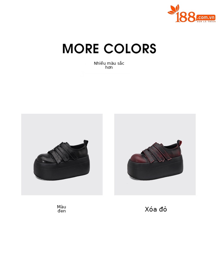 Giày loafer da thật đế xuồng cao 8cm, cổ miệng sâu, khóa Velcro tiện lợi — Màu đen, Màu đỏ chi tiết 3