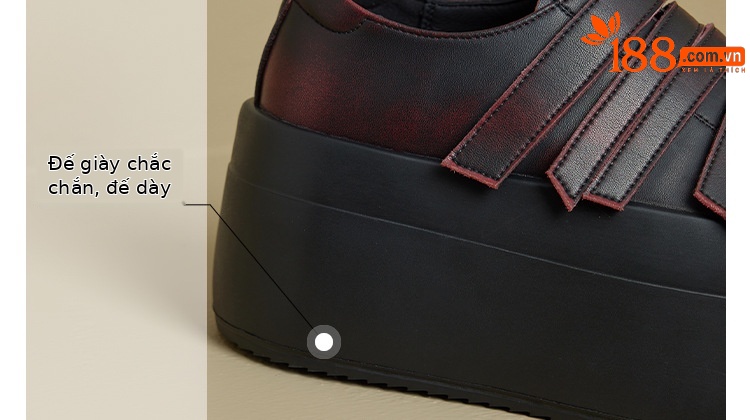 Giày loafer da thật đế xuồng cao 8cm, cổ miệng sâu, khóa Velcro tiện lợi — Màu đen, Màu đỏ chi tiết 18