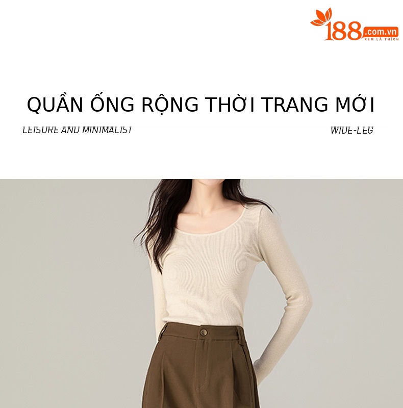 Quần tây nữ ống rộng cạp cao dáng suông chất len Tencel — đen chi tiết 6