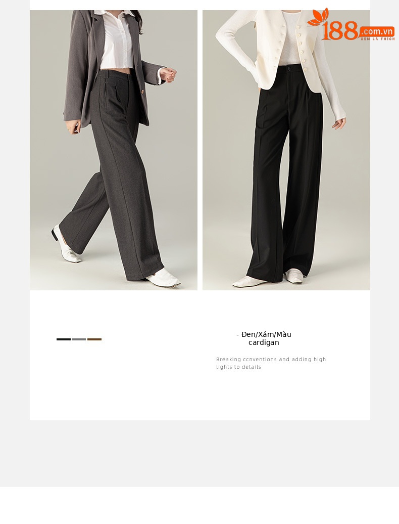 Quần tây nữ ống rộng cạp cao dáng suông chất len Tencel — đen chi tiết 9