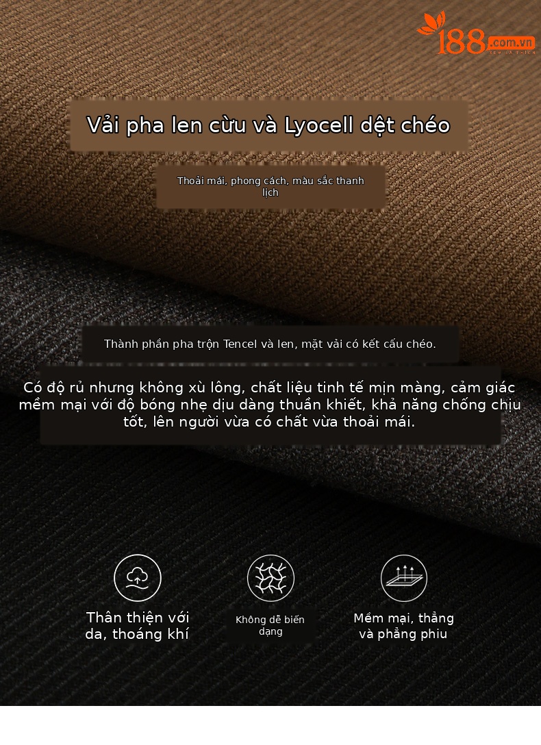 Quần tây nữ ống rộng cạp cao dáng suông chất len Tencel — đen chi tiết 10