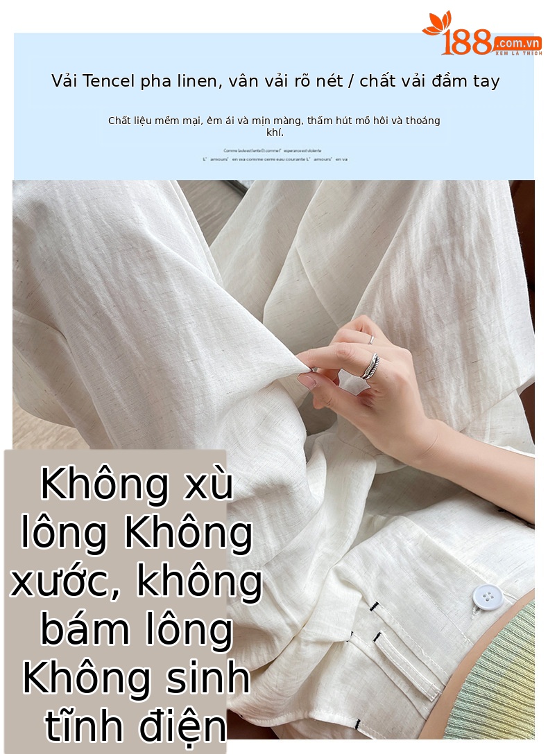 Quần ống rộng vải lụa băng đa năng nữ, phong cách sang trọng mỏng nhẹ mùa hè, quần ống đứng vải lanh Tencel — Màu xanh hải quân (kiểu thông thường) chi tiết 19