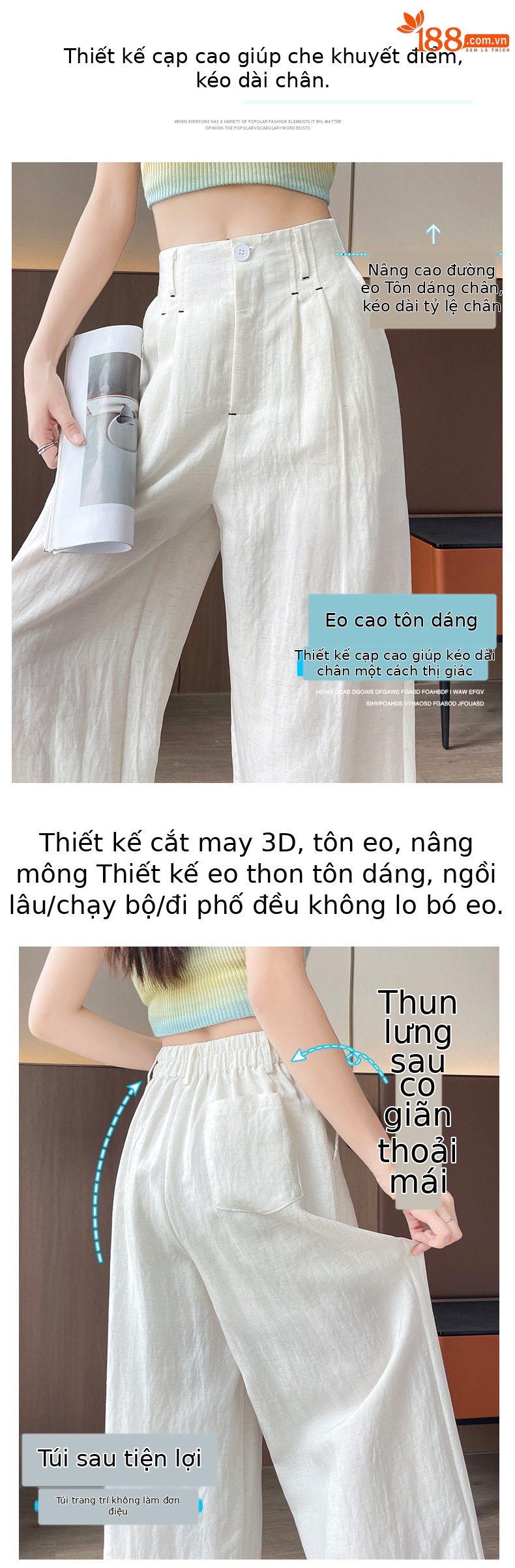 Quần ống rộng vải lụa băng đa năng nữ, phong cách sang trọng mỏng nhẹ mùa hè, quần ống đứng vải lanh Tencel — Màu xanh hải quân (kiểu thông thường) chi tiết 14