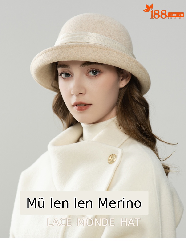 Mũ len nữ mùa thu đông kiểu Hepburn phong cách Pháp cổ điển thanh lịch, vành rộng che mặt, dáng mũ nhỏ — Gạo trộn chi tiết 1