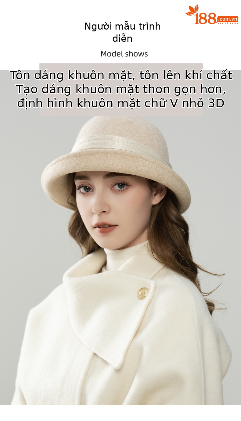 Mũ len nữ mùa thu đông kiểu Hepburn phong cách Pháp cổ điển thanh lịch, vành rộng che mặt, dáng mũ nhỏ — Gạo trộn chi tiết 5