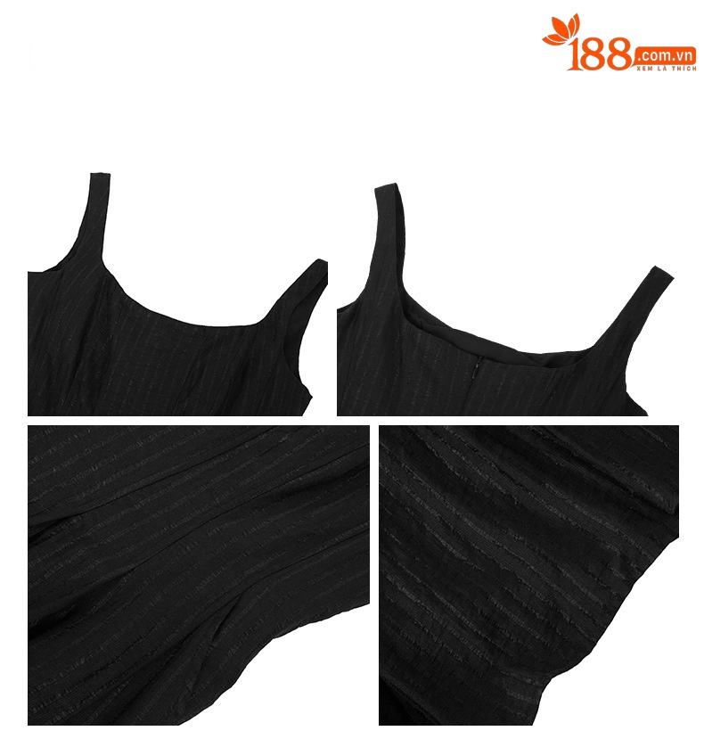 Váy maxi chữ A hở lưng thiết kế hai dây phong cách Pháp — Màu đen chi tiết 2