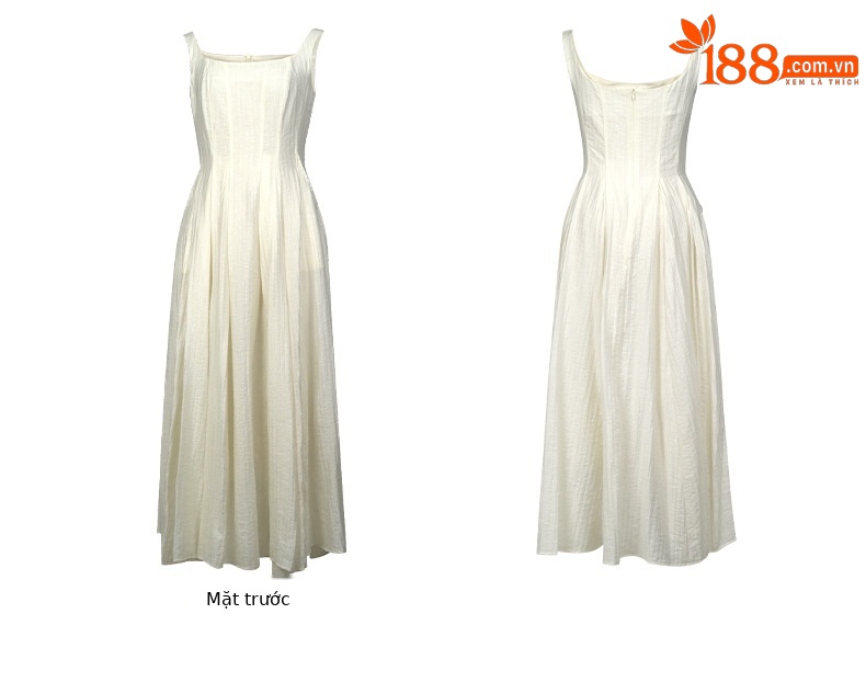 Váy maxi chữ A hở lưng thiết kế hai dây phong cách Pháp — Màu đen chi tiết 3