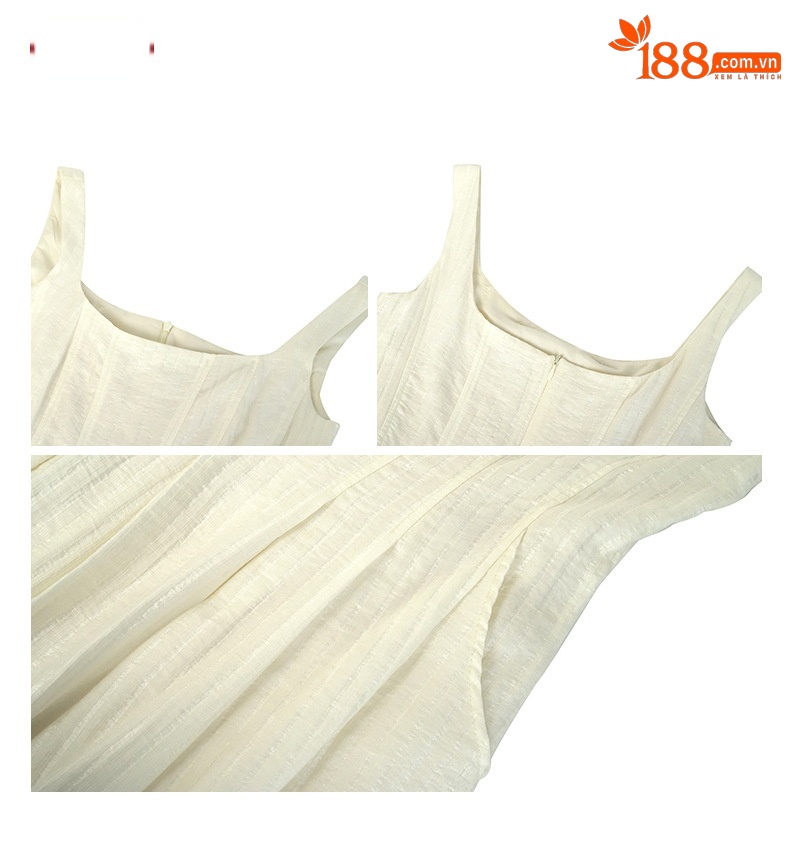 Váy maxi chữ A hở lưng thiết kế hai dây phong cách Pháp — Màu đen chi tiết 4