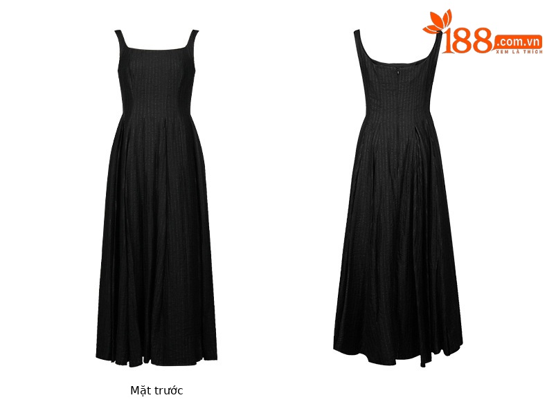 Váy maxi chữ A hở lưng thiết kế hai dây phong cách Pháp — Màu đen chi tiết 5