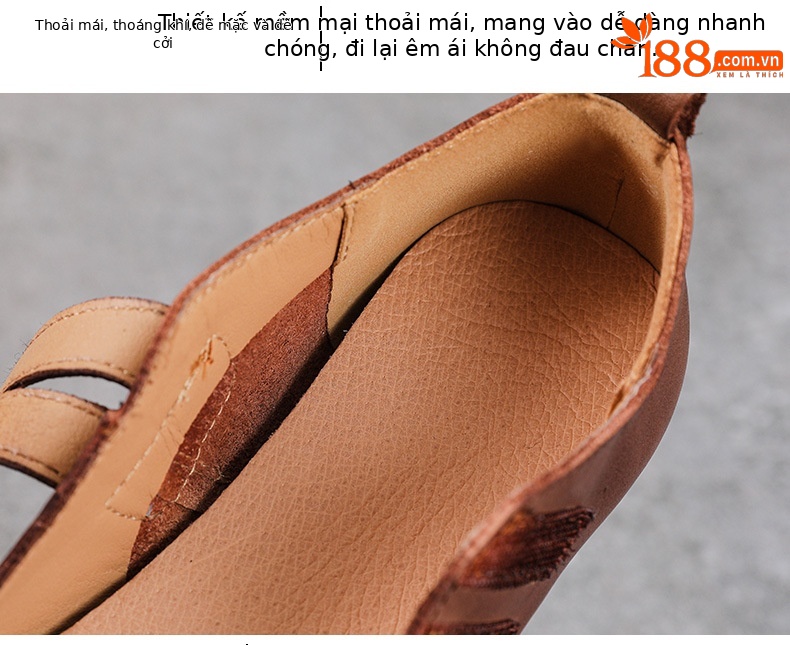 Giày Mary Jane nữ da bò mềm mũi tròn quai ngang đế bệt — màu nâu chi tiết 6