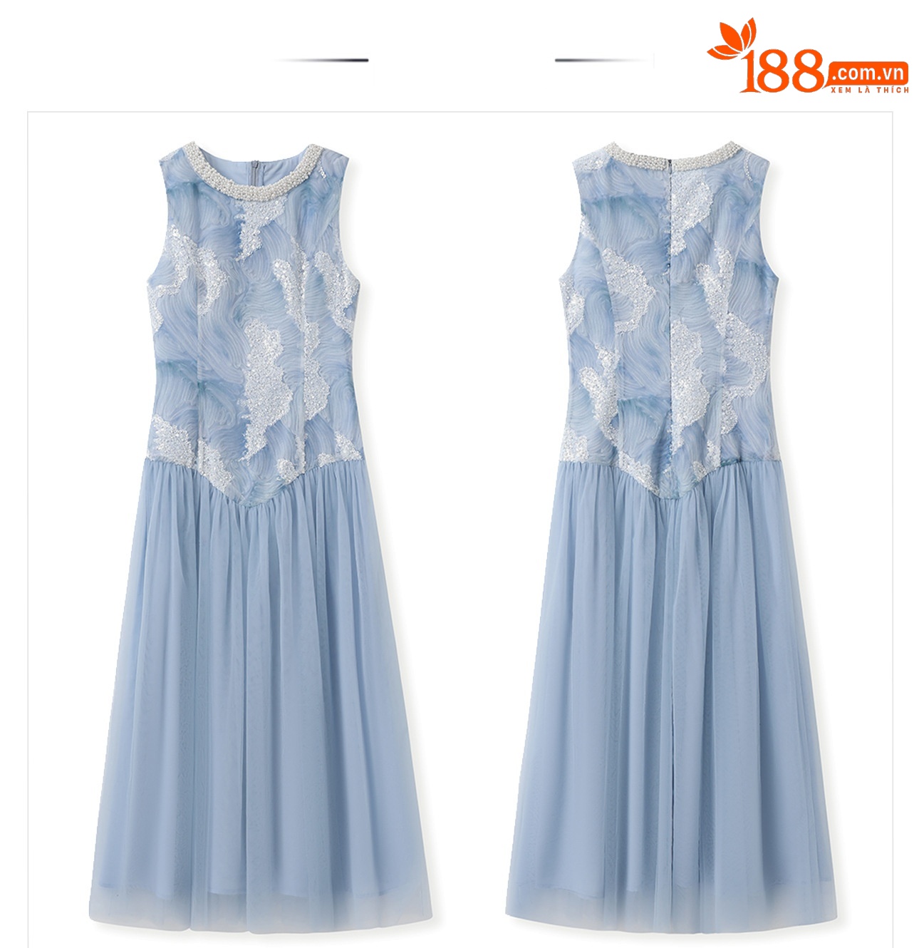 Đầm maxi không tay cao cấp — Màu xanh da trời chi tiết 14