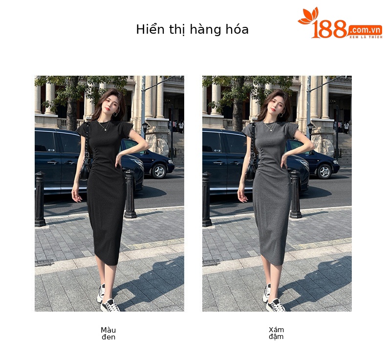 Váy đen nữ ôm body dáng dài qua gối kiểu dáng thanh lịch — Màu đen chi tiết 6