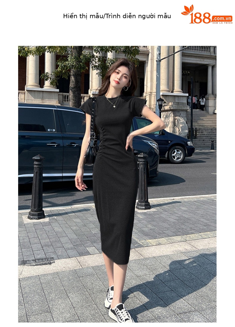 Váy đen nữ ôm body dáng dài qua gối kiểu dáng thanh lịch — Màu đen chi tiết 7