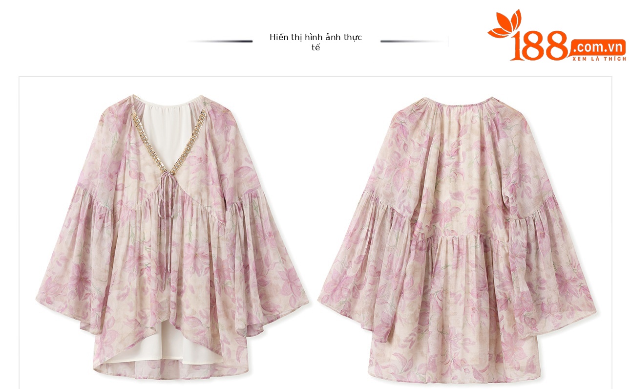 Áo kiểu nữ cổ V tay lồng đèn chất liệu chiffon phong cách Trung Hoa đính đá — màu tím nhạt chi tiết 16