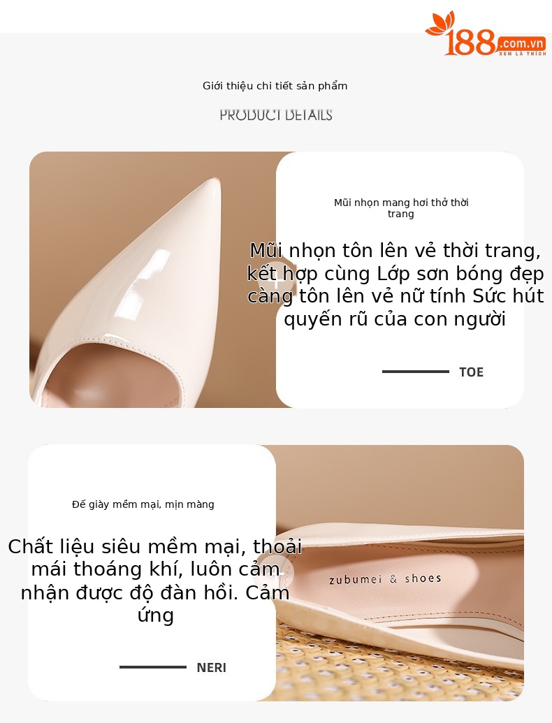 Giày cao gót nữ mũi nhọn gót nhọn 5 cm phong cách Hàn Quốc — Trắng be 5cm chi tiết 1