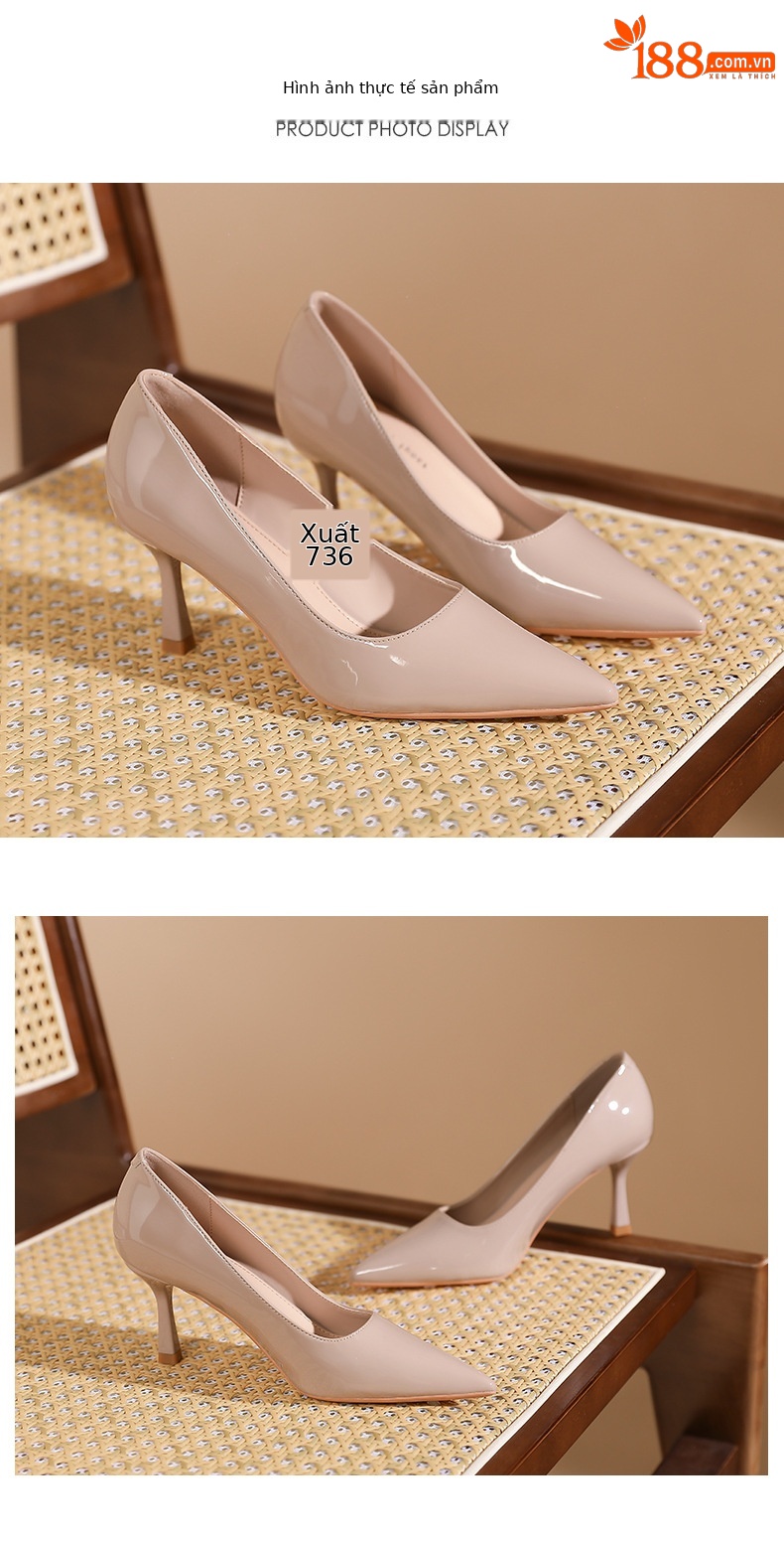 Giày cao gót nữ mũi nhọn gót nhọn 5 cm phong cách Hàn Quốc — Trắng be 5cm chi tiết 7