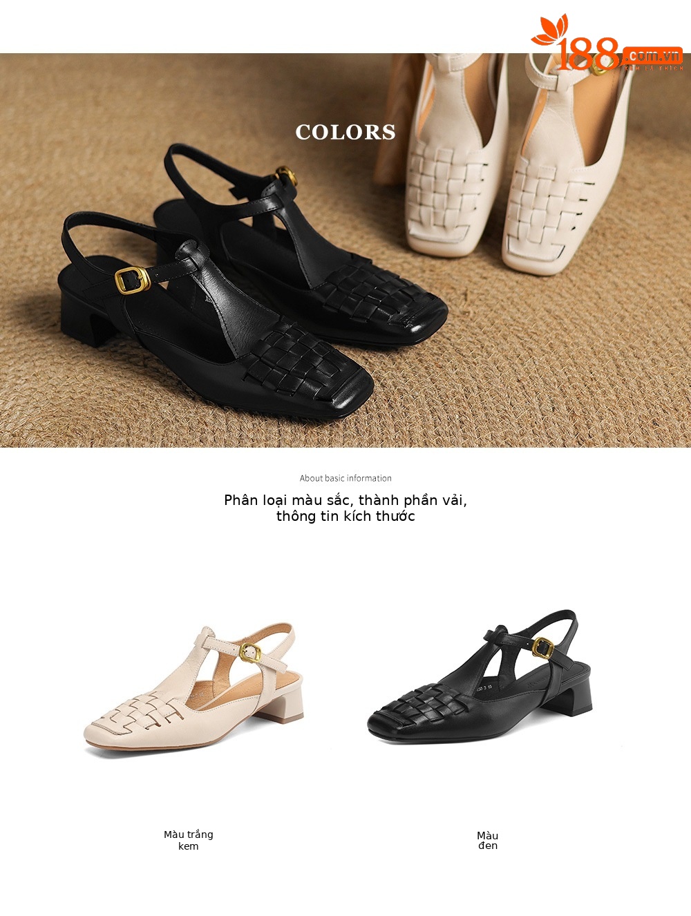 Sandal Mary Jane nữ mũi vuông da bò gót thấp quai chữ T đan dây — đen chi tiết 3