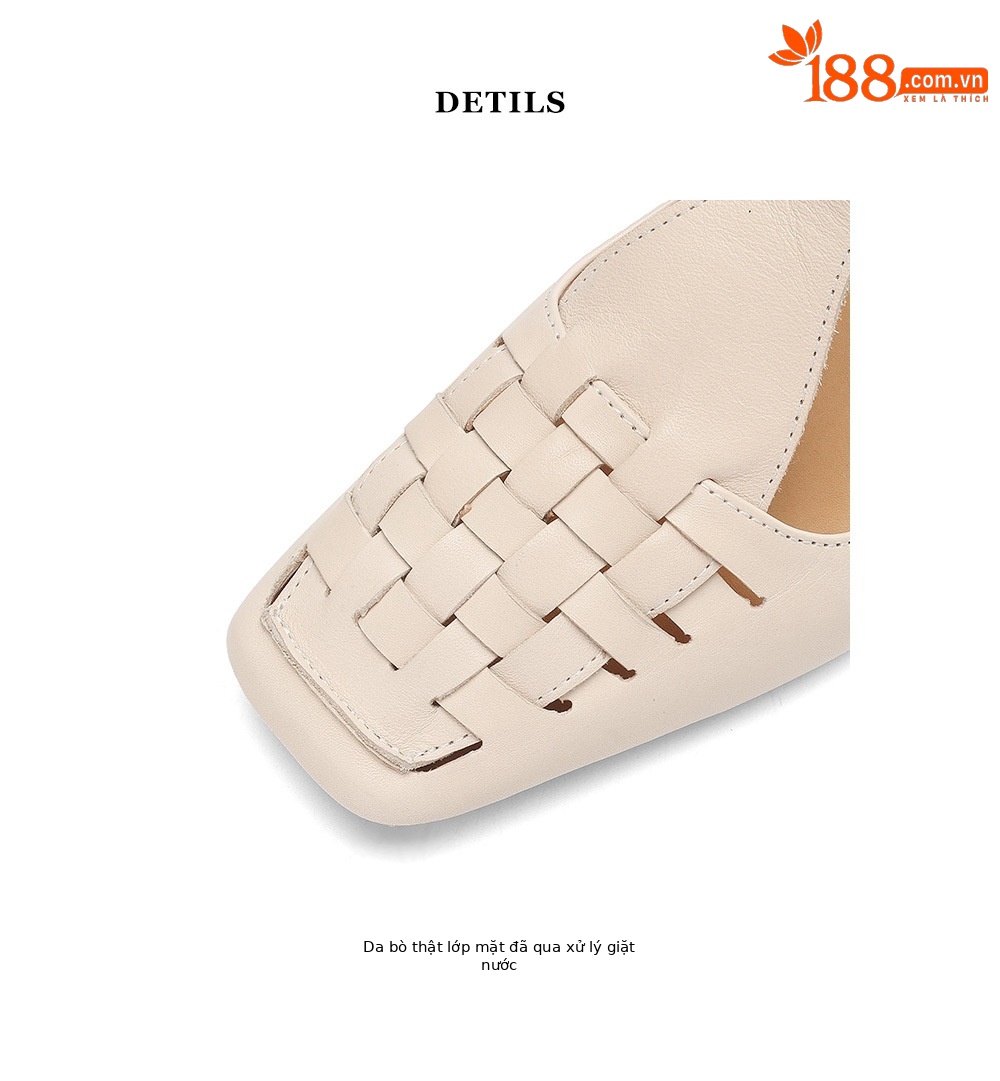 Sandal Mary Jane nữ mũi vuông da bò gót thấp quai chữ T đan dây — đen chi tiết 15