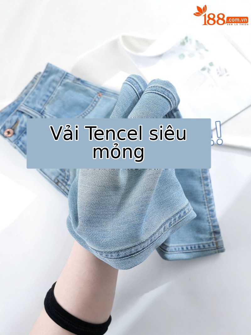 Quần jean Tencel ống rộng cạp cao dáng suông dài chạm đất — Quần dài xanh lam cổ điển