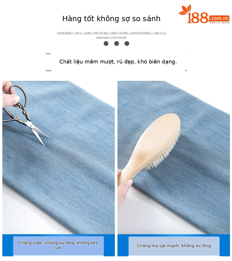 Quần jean Tencel ống rộng cạp cao dáng suông dài chạm đất — Quần dài xanh lam cổ điển chi tiết 8