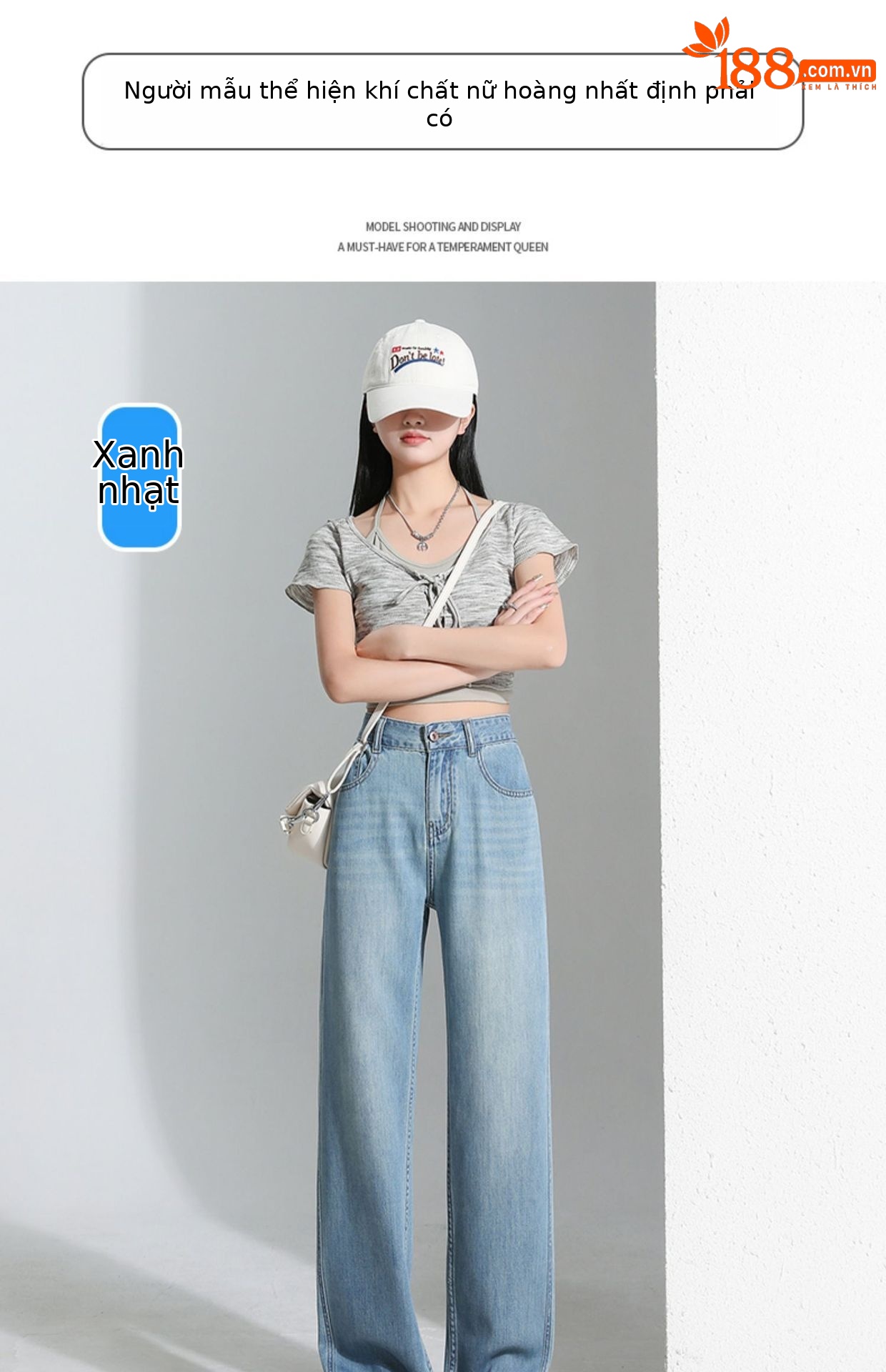 Quần jean Tencel ống rộng cạp cao dáng suông dài chạm đất — Quần dài xanh lam cổ điển chi tiết 12