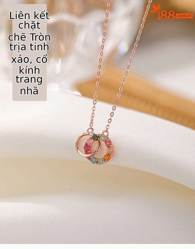 Dây chuyền bạc S925 mạ vàng hồng mặt dây chuyền vòng tròn liên kết — Dây xích (bao gồm dây xích, màu ngọc tỷ ngẫu nhiên) chi tiết 1
